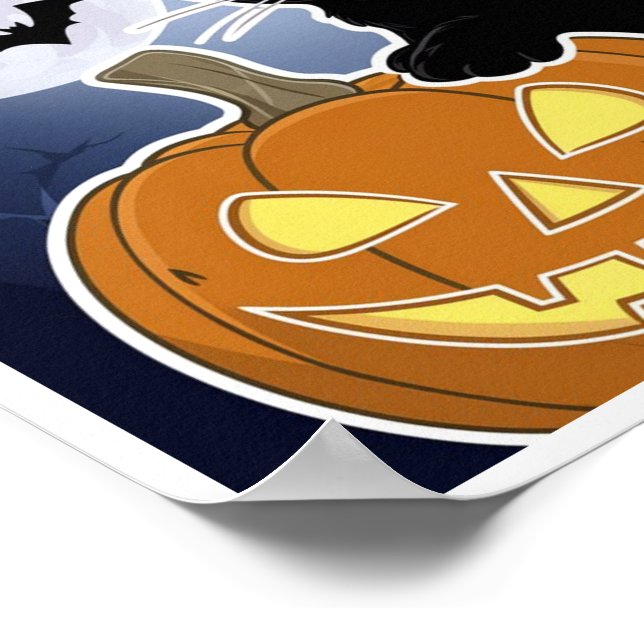 halloween black cat with pumpkin poster (Corner)