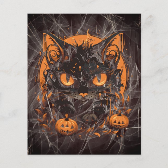 Halloween Black Cat with Pumpkins and Moon (Front)