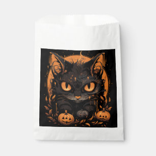 Halloween Black Cat with Pumpkins and Moon Favour Bag