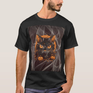 Halloween Black Cat with Pumpkins and Moon T-Shirt