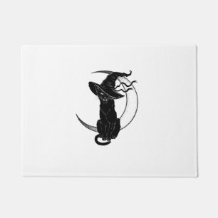 Halloween Black Cat With Witch Hat Doormat