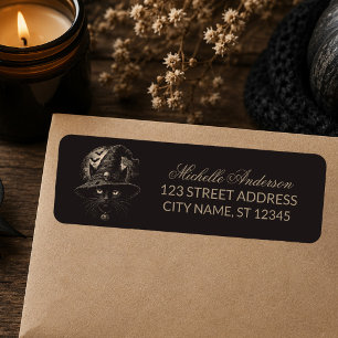 Halloween Black Cat with Witch Hat Return Address Label
