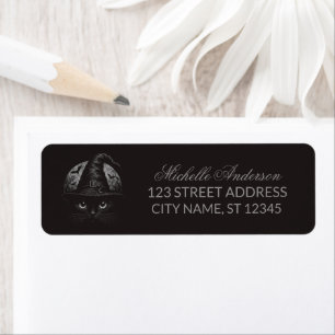 Halloween Black Cat with Witch Hat Return Address Label
