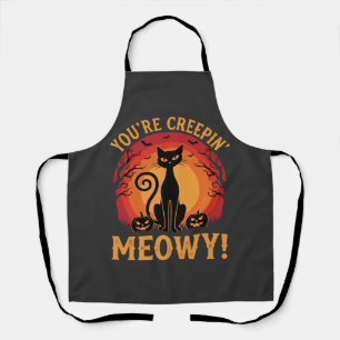 Halloween Black Cat Youre Creepin Meowy Design Apron