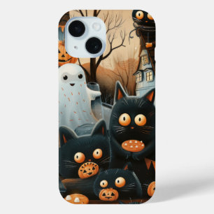Halloween Black Cats and Moons Funny Witchy Kids iPhone 15 Case