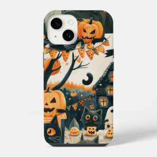 Halloween Black Cats and Moons Funny Witchy Kids iPhone 14 Case