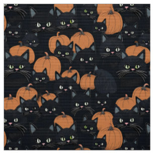Halloween black cats and pumpkins fabric