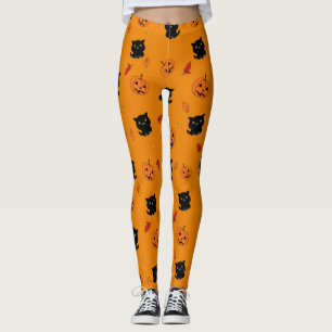 Halloween Black Cats And Pumpkins Pattern Leggings