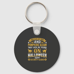 Halloween Black Cats and Pumpkins Security Guard D Key Ring