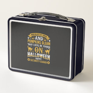 Halloween Black Cats and Pumpkins Security Guard D Metal Lunch Box