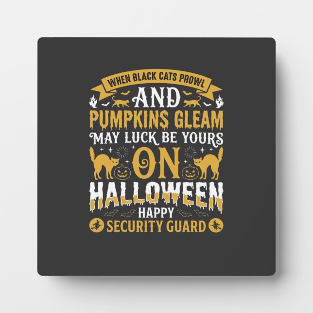 Halloween Black Cats and Pumpkins Security Guard D Plaque (Front)
