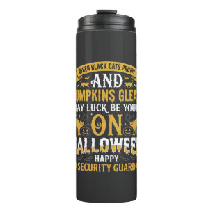 Halloween Black Cats and Pumpkins Security Guard D Thermal Tumbler