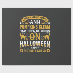 Halloween Black Cats and Pumpkins Security Guard D Wrapping Paper