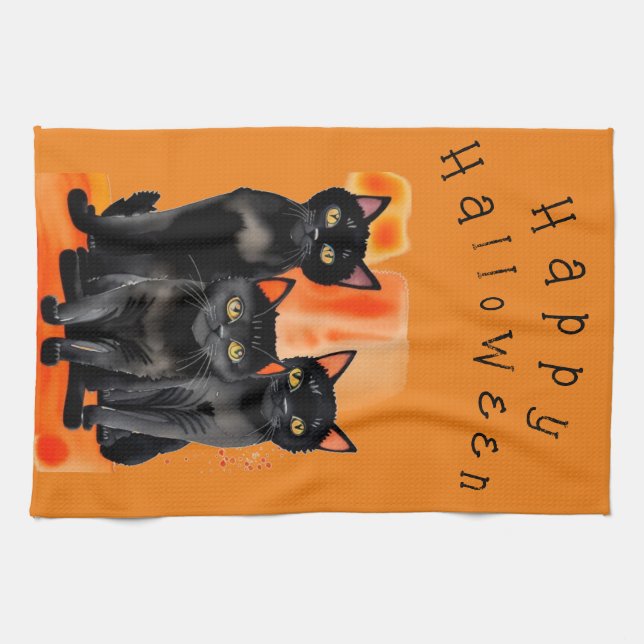 Halloween Black cats kitchen towel  (Horizontal)