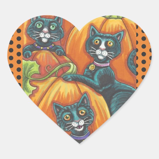 HALLOWEEN BLACK CATS & MOUSE STICKERS SHEET Heart (Front)