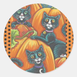 HALLOWEEN BLACK CATS & MOUSE STICKERS SHEET Round