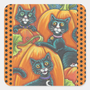 HALLOWEEN BLACK CATS & MOUSE STICKERS SHEET Square