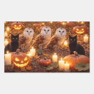 Halloween Black Cats Owls Pumpkins Candles Rectangular Sticker