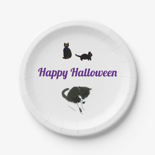 Halloween Black Cats Paper Plate (Front)