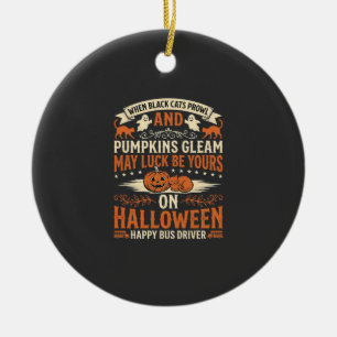 Halloween Black Cats Pumpkin Happy Bus Driver Desi Ceramic Ornament