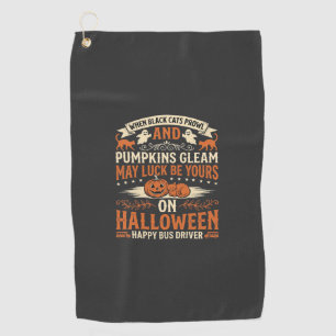Halloween Black Cats Pumpkin Happy Bus Driver Desi Golf Towel