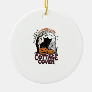 Halloween Black Cats Vintage Coven Pumpkin Art_1 Ceramic Ornament