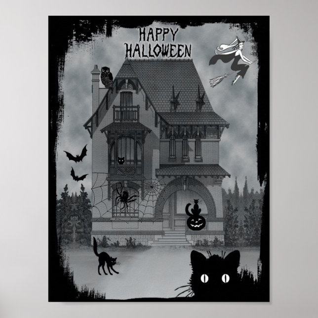 Halloween Black Cats Witches and Bats Poster (Front)