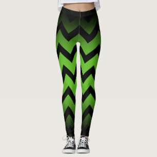 Halloween Black chevron stripes lines ombre green  Leggings