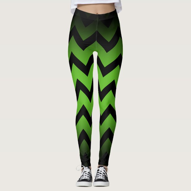 Halloween Black chevron stripes lines ombre green  Leggings (Front)