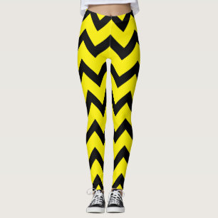 Halloween Black chevron stripes lines on yellow Leggings