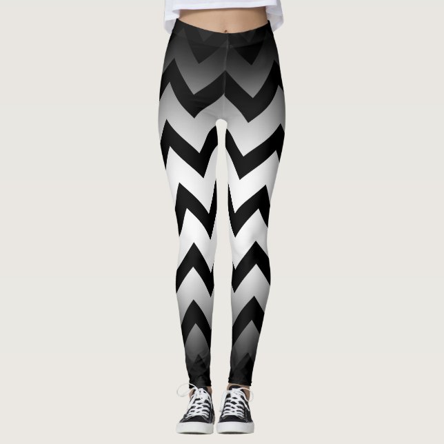 Halloween Black chevron stripes ombre white Leggings (Front)