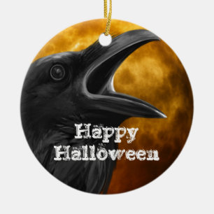 Halloween Black Crow Ceramic Tree Decoration