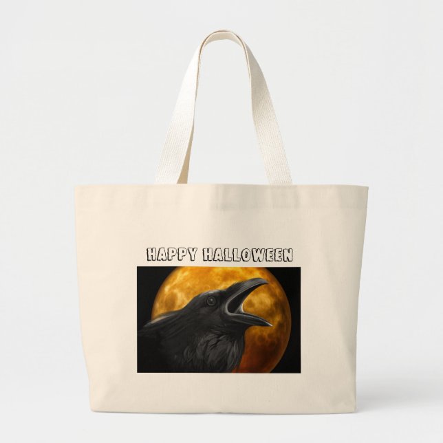 Halloween Black Crow Large Tote Bag (Front)