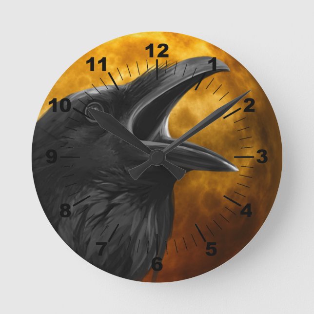 Halloween Black Crow Round Clock (Front)