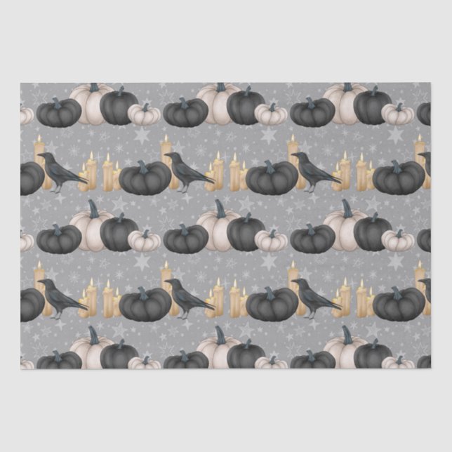 Halloween black crows and pumpkins tiled tissue paper (Front)