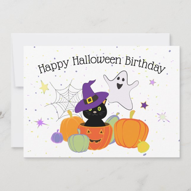 Halloween Black Cute Cat and Pumpkins Invitation (Front)