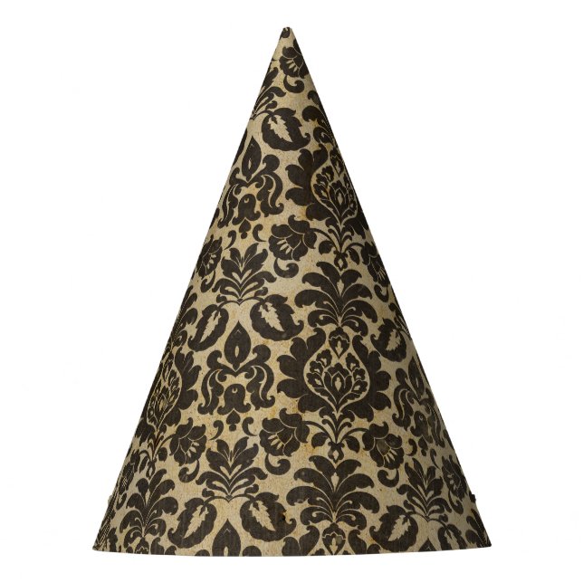Halloween Black Damask Grunge Party Hat (Front)