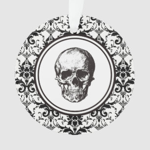 HALLOWEEN Black Damask Pattern Skull Personalised Ornament