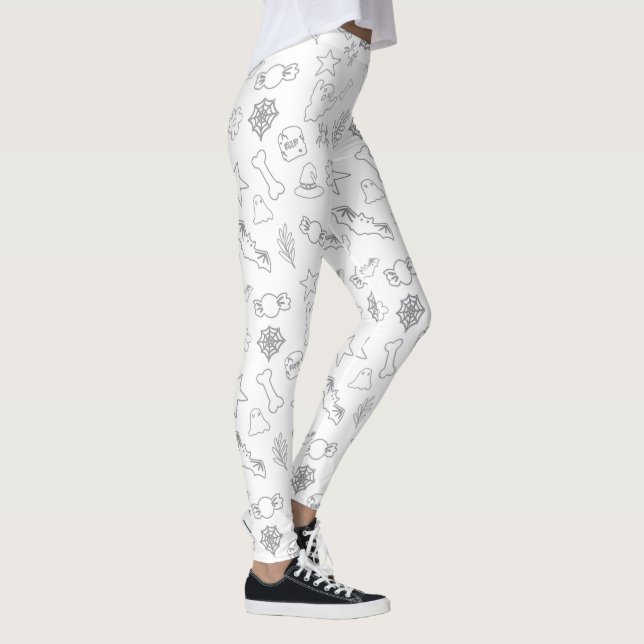 Halloween Black Decorations On White Leggings (Right)