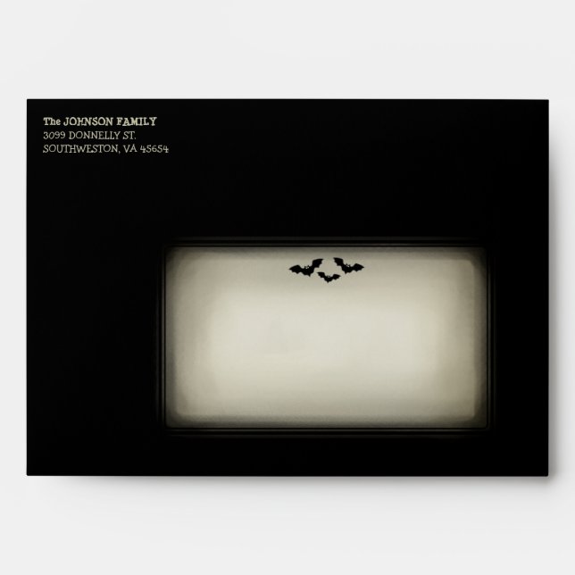 Halloween Black Envelope - Tan Window with Bats (Front)