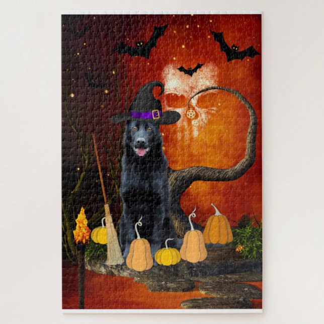 Halloween Black German Shepherd Jigsaw Puzzle (Vertical)