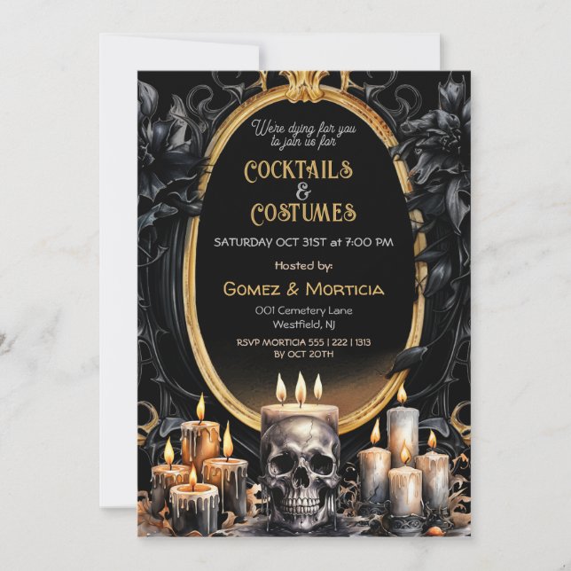 Halloween Black Gold Candles Skull Spooky Invitation (Front)