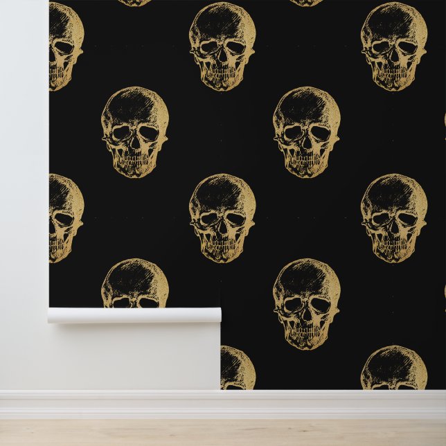 Halloween Black Gold Skulls  Wallpaper (Application)