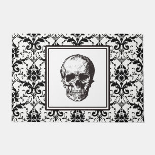 HALLOWEEN Black Gothic Damask Pattern Skull Doormat