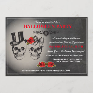 Halloween Black Gothic Skull Rose Party Invite