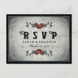 Halloween Black Grey & Heart MENU RSVP