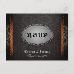 Halloween Black Grey Orange Gothic RSVP PostCard