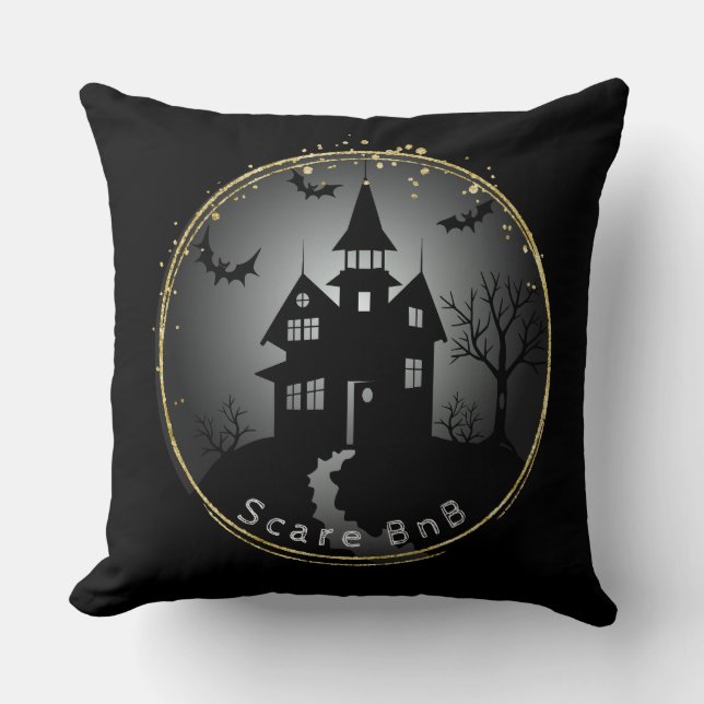 Halloween Black Haunted House Cushion (Front)