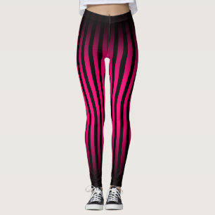 Halloween Black hot pink vertical stripes ombre Leggings
