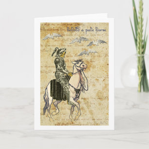 Halloween black knight death skeleton on horse card